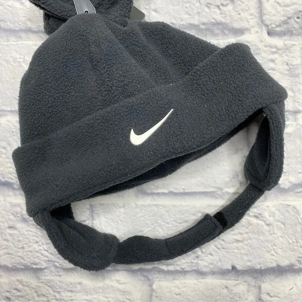 Nike Fleece Trapper Hat with Matching Mittens in Charcoal Grey